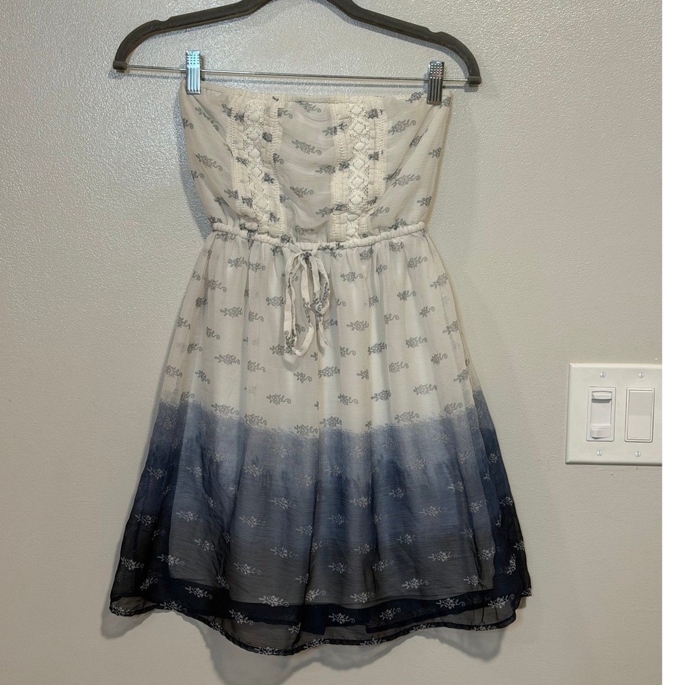 VTG 90's Y2K Mudd Strapless Ombre Floral Tunic White Blue Lace Juniors XS